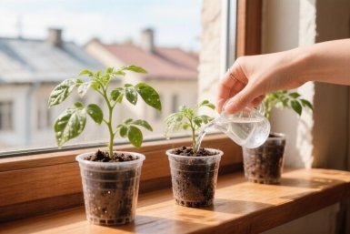 Лью двойную подкормку - и стебли у томатов с палец: кусты мощные, толстые, а зелень сочная