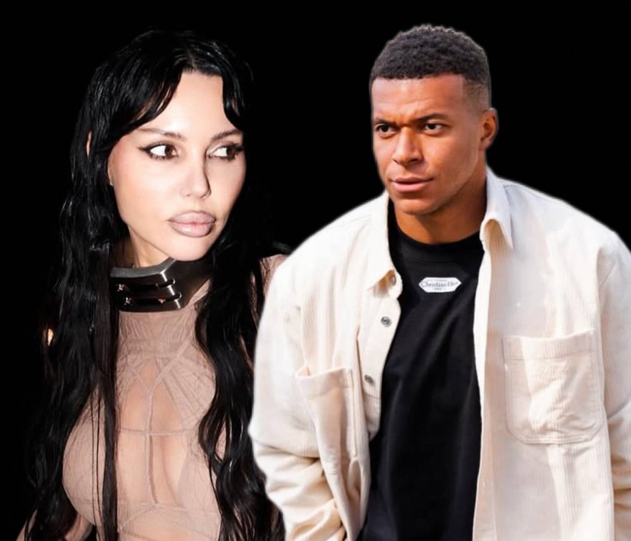 Оксана Самойлова и Килиан Мбаппе коллаж сгенерирован PrimaDonna.media на основе соцсетей знаменитостей